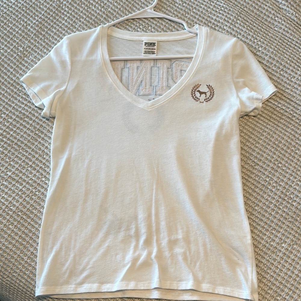 PINK Victoria's Secret White V-Neck Women's Top